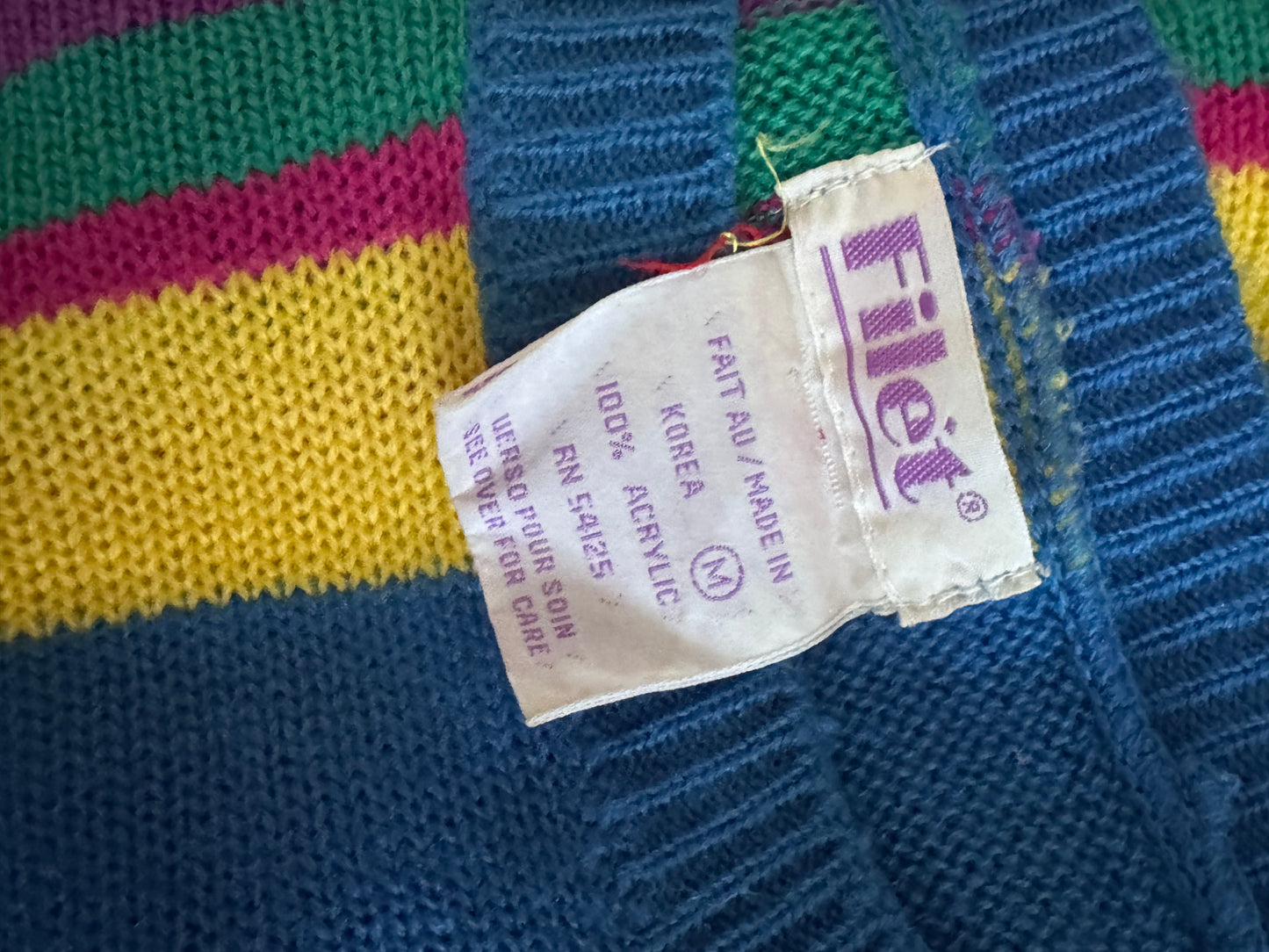 Vintage Rainbow Knitted Jumper with Multicoloured Stripes & Batwing Sleeves – Oversized Fit