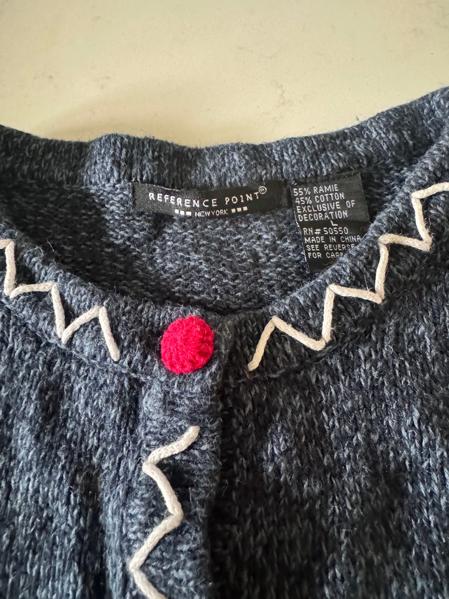 Vintage Christmas Vest with Buttons - Navy with snowman and tree appliqués