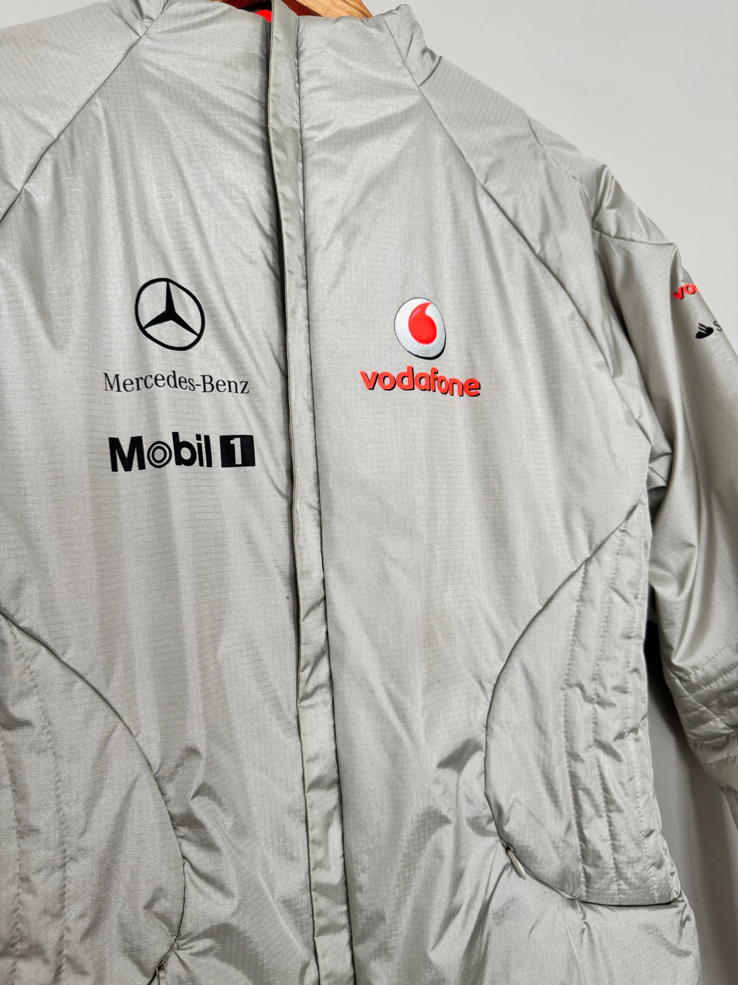 Official McLaren Vodafone Mercedes Silver women’s puffer jacket