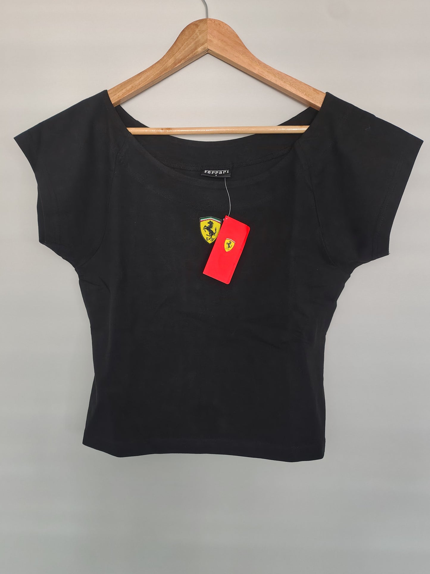 Official Ferrari black ladies t-shirt crop top baby tee BNWT formula one F1 grand prix
