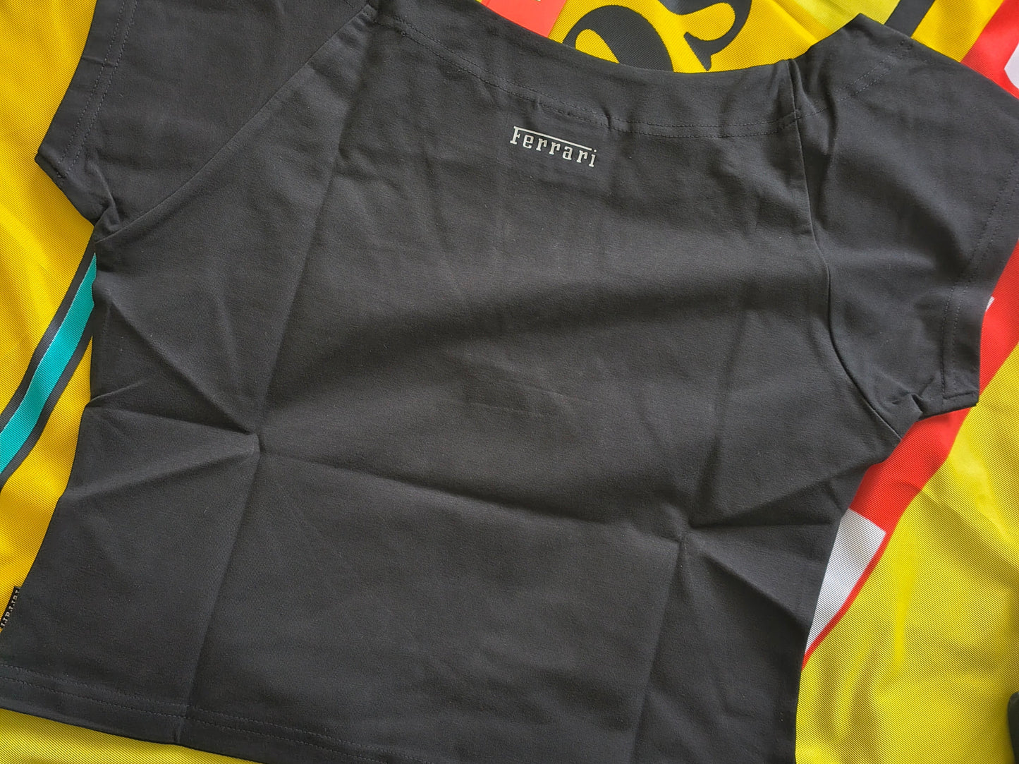 Official Ferrari black ladies t-shirt crop top baby tee BNWT formula one F1 grand prix