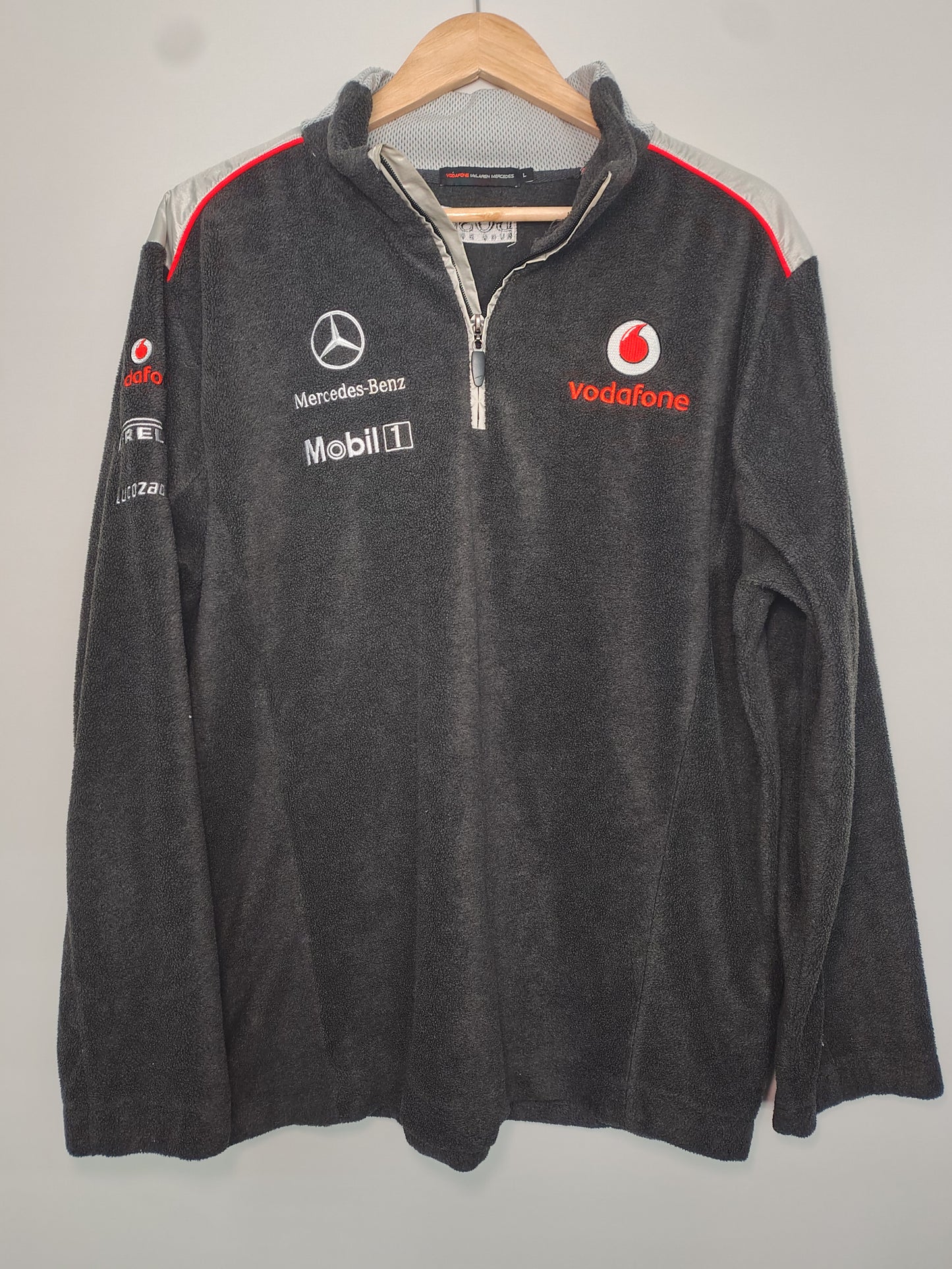 Official Vodafone McLaren Mercedes Black/silver mens fleece 1/4 zip sweater Lewis Hamilton
