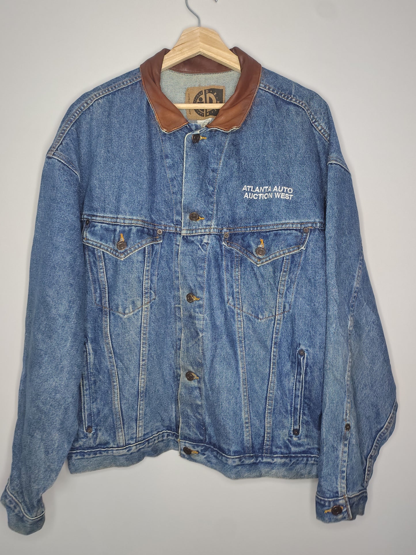 Ford racing denim jacket leather collar XL made in Canada