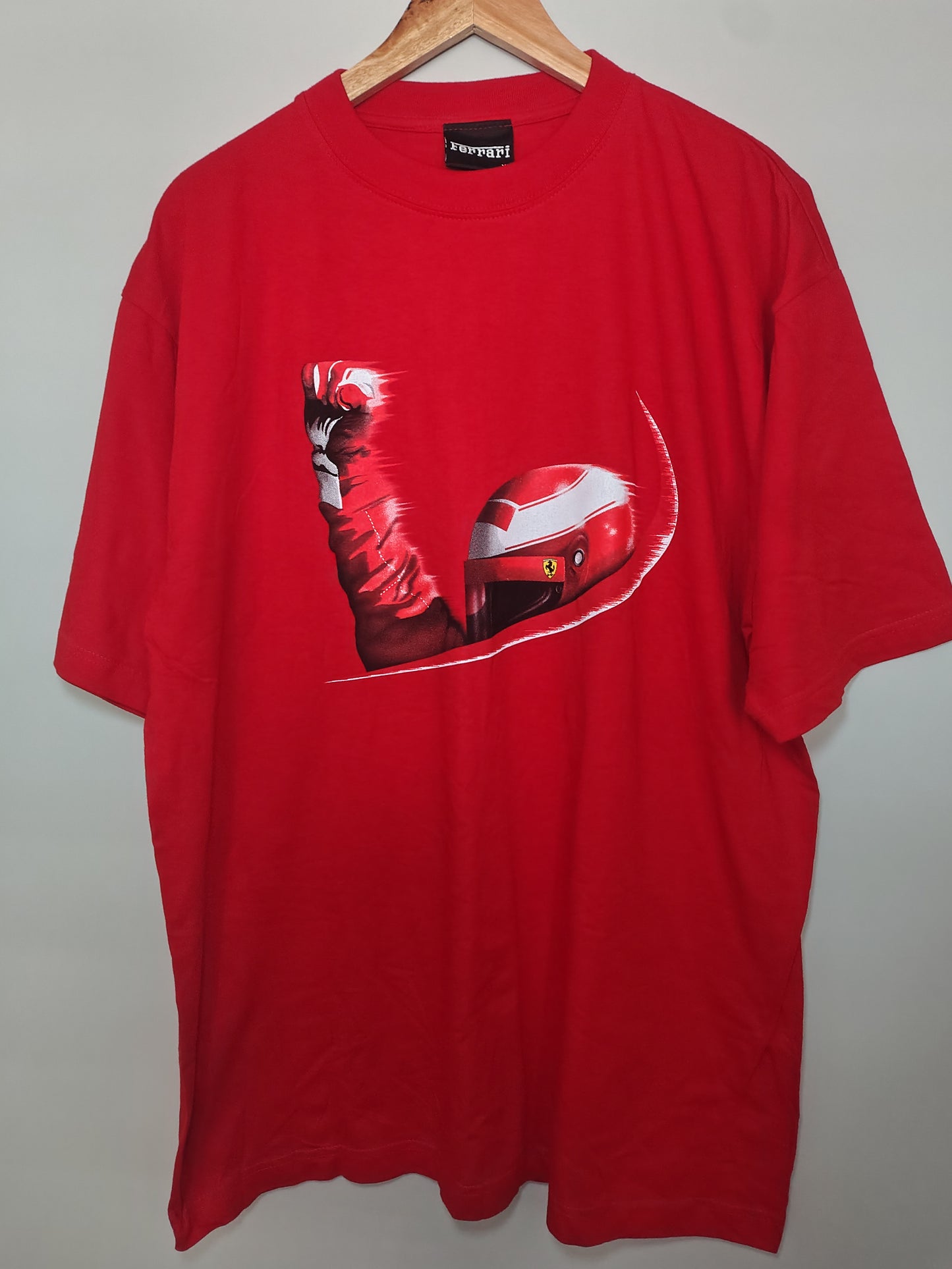 Vintage Ferrari red t-shirt featuring driver XL official early 2000's Michael Schumacher Rubens Barrichello era