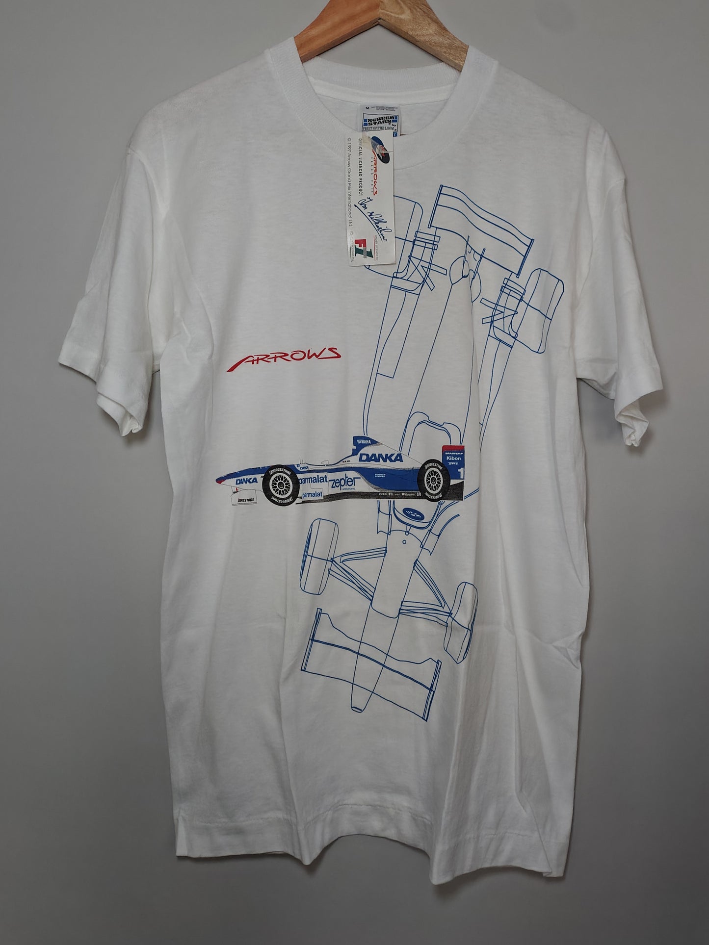 Vintage 1997 Arrows A18 Yamaha white t-shirt Damon Hill single stitch formula one F1 grand prix Tom Walkinshaw