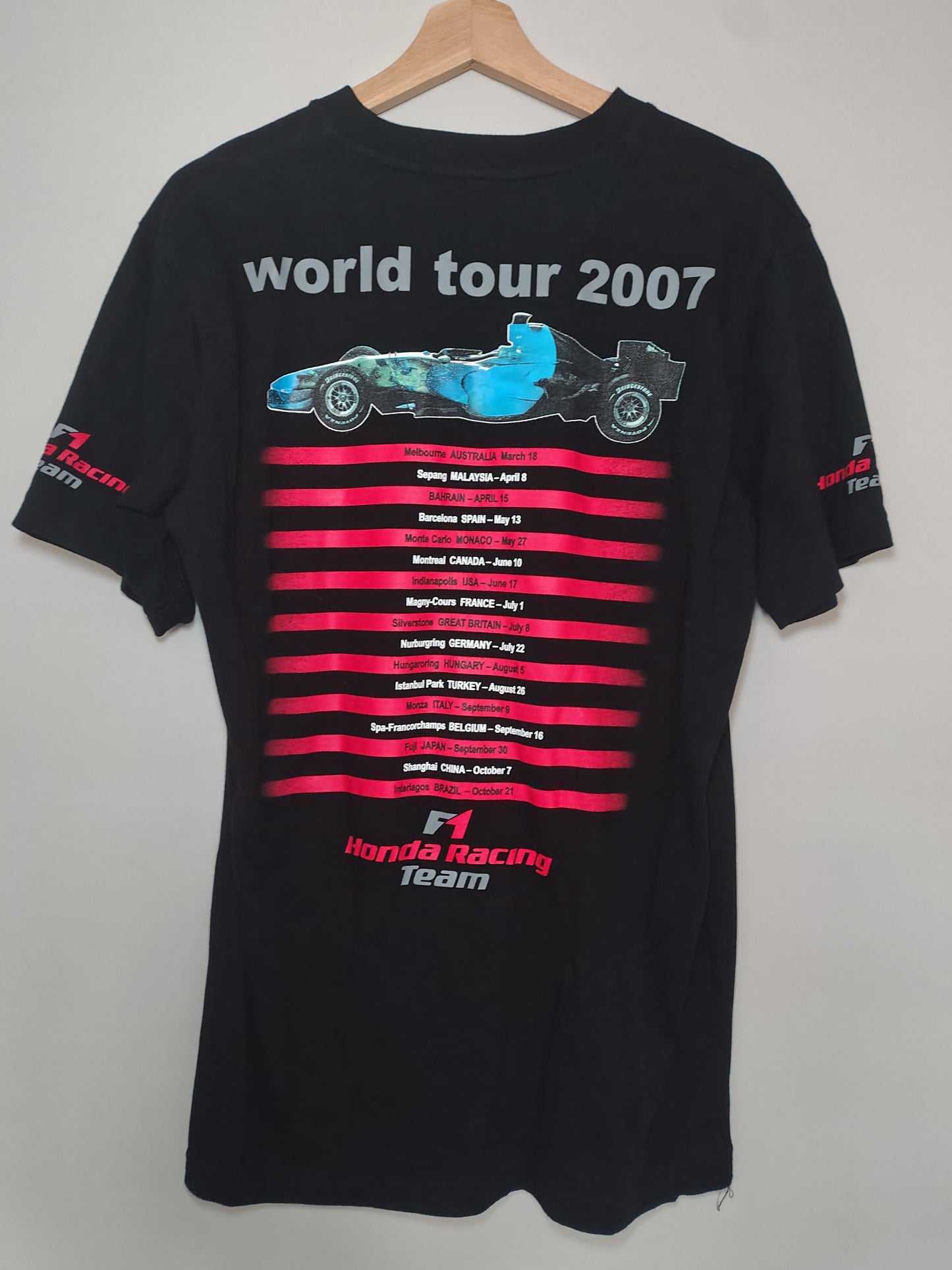 Official Honda RA107 F1 racing team mens t-shirt world tour 2007 formula one F1 grand Prix Jenson Button Rubens Barrichello