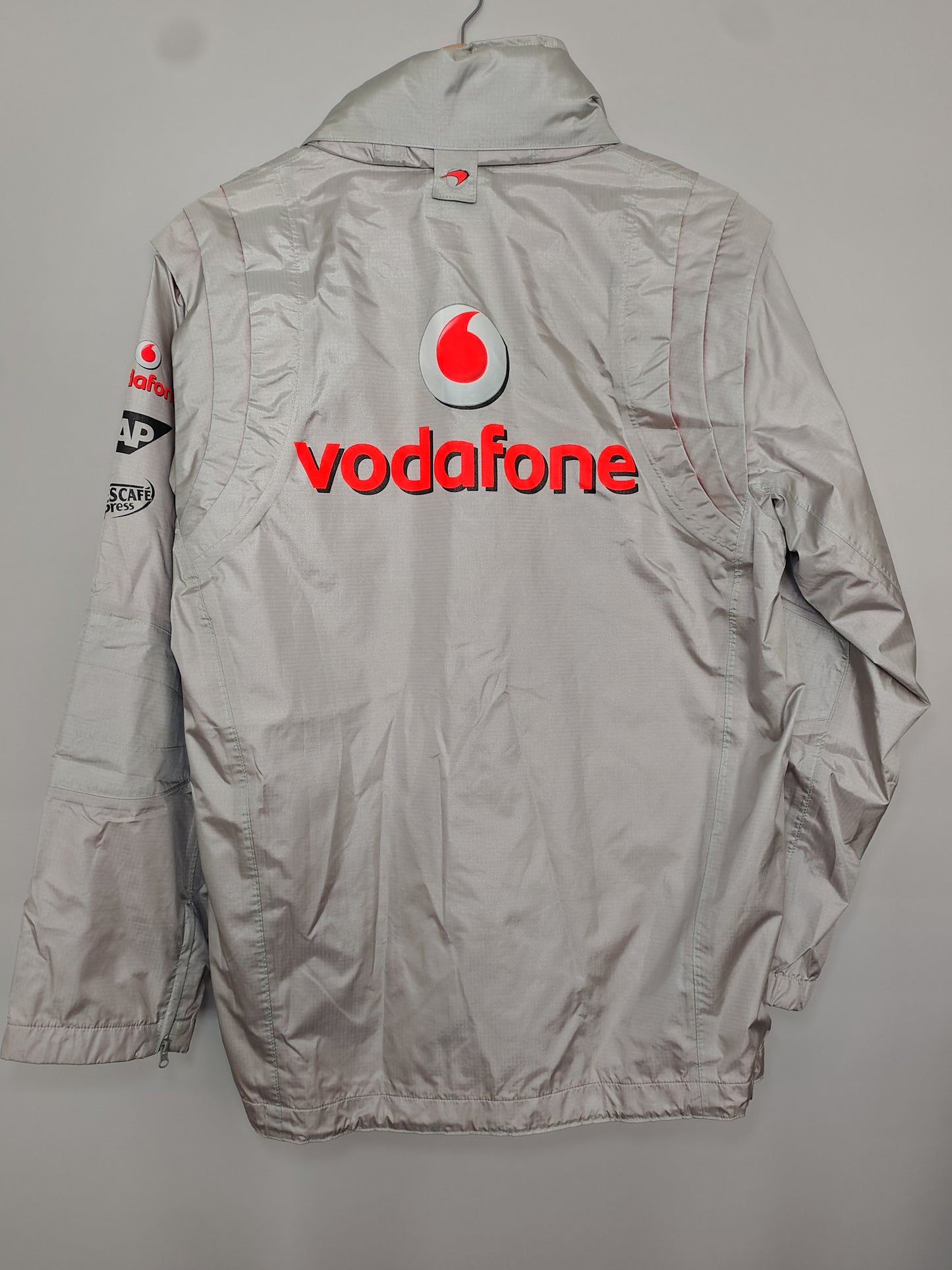 Official Vodafone McLaren Mercedes silver team mens rain jacket BNWT Lewis Hamilton