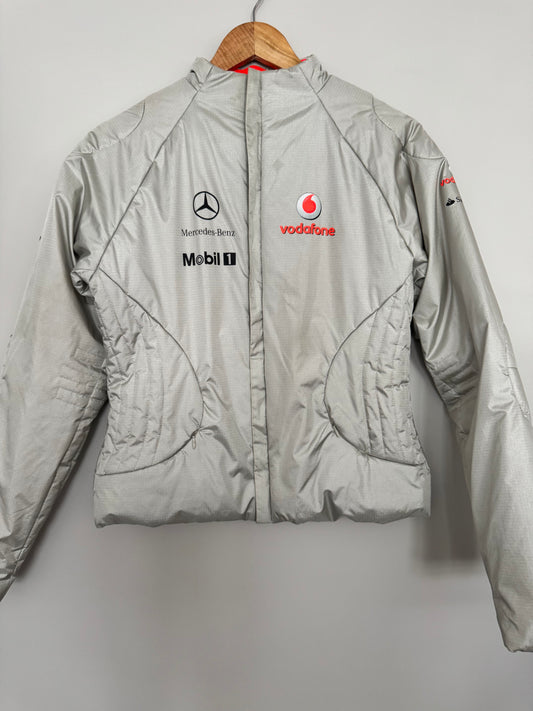 Official McLaren Vodafone Mercedes Silver women’s puffer jacket