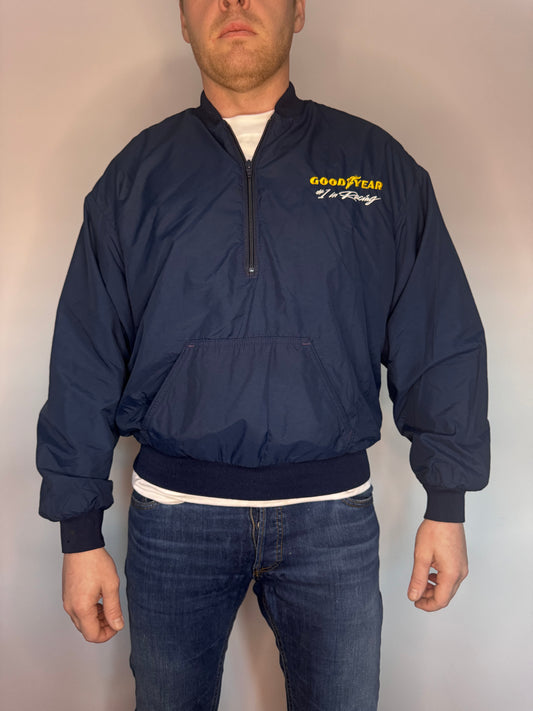 Vintage Swingster Goodyear half zip navy racing track jacket made in USA