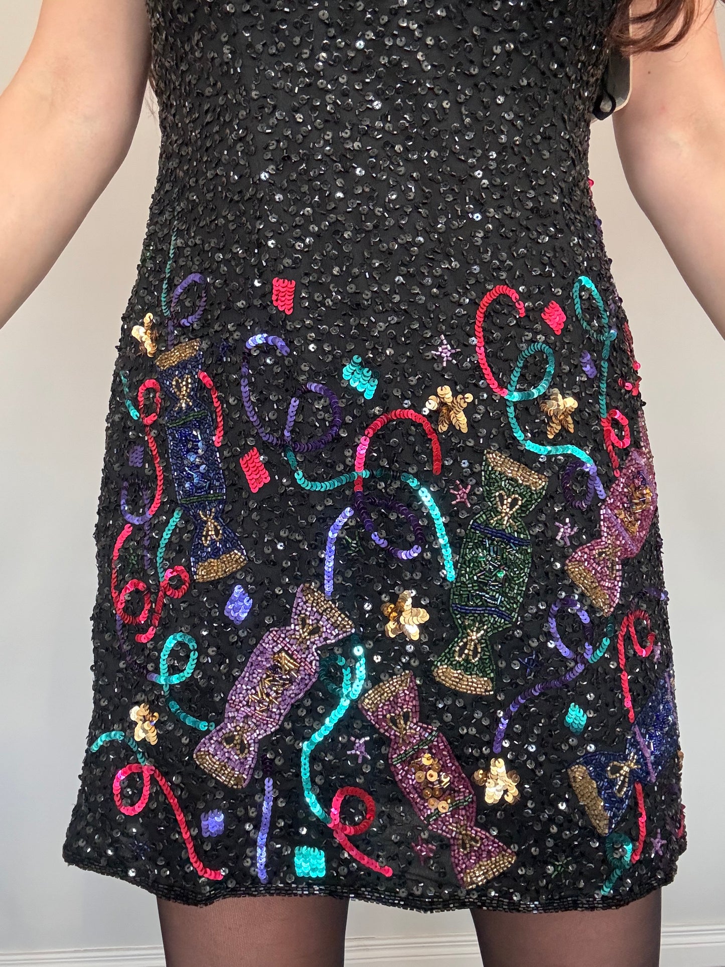 Laurence Kazar Sequin Christmas Cracker Party Mini Dress – Rare Collectors Item BNWT