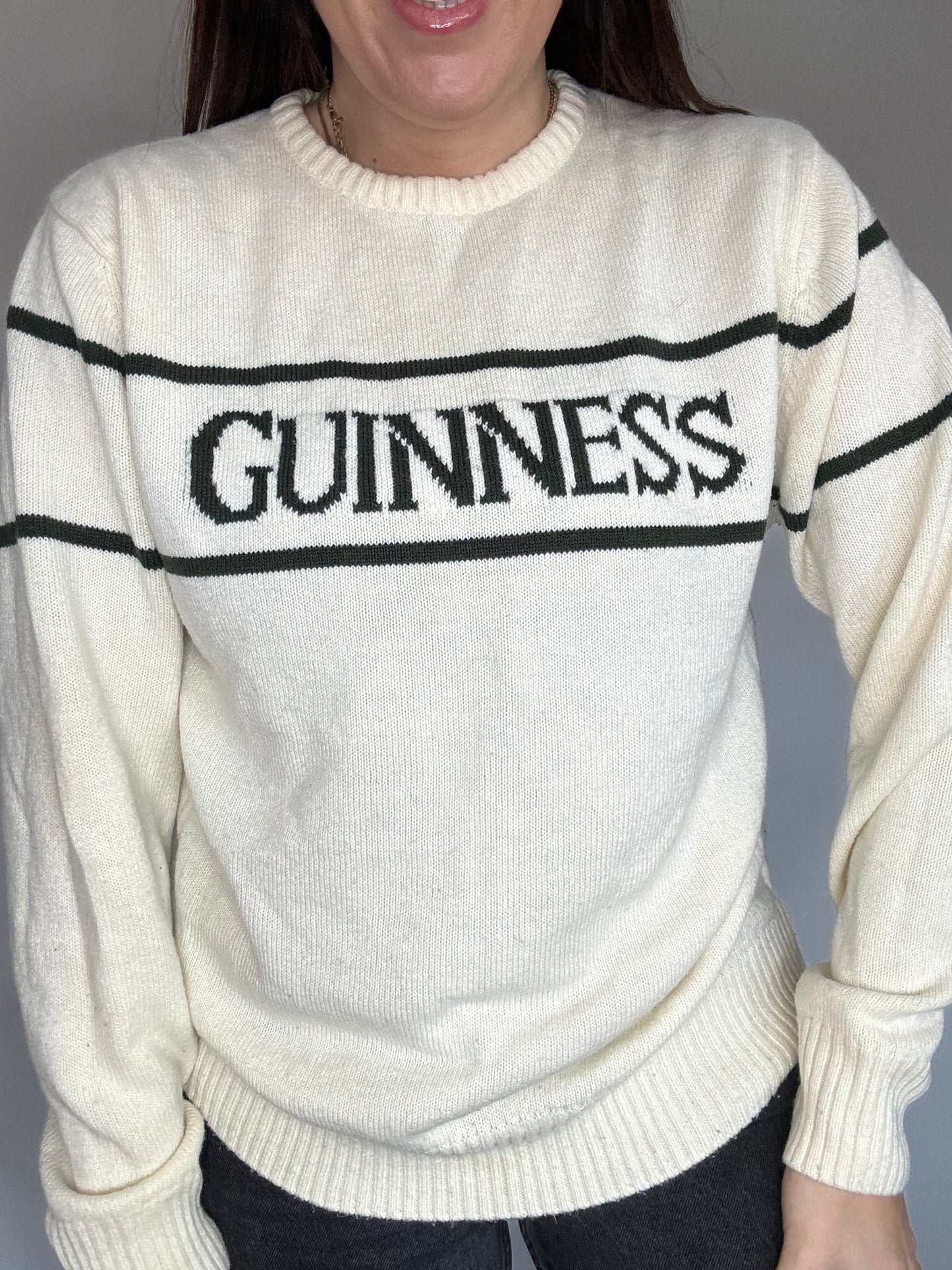 Guinness Retro Style Jumper in Cream and Green – Unisex, Ideal Present for Guinness Pint Lovers