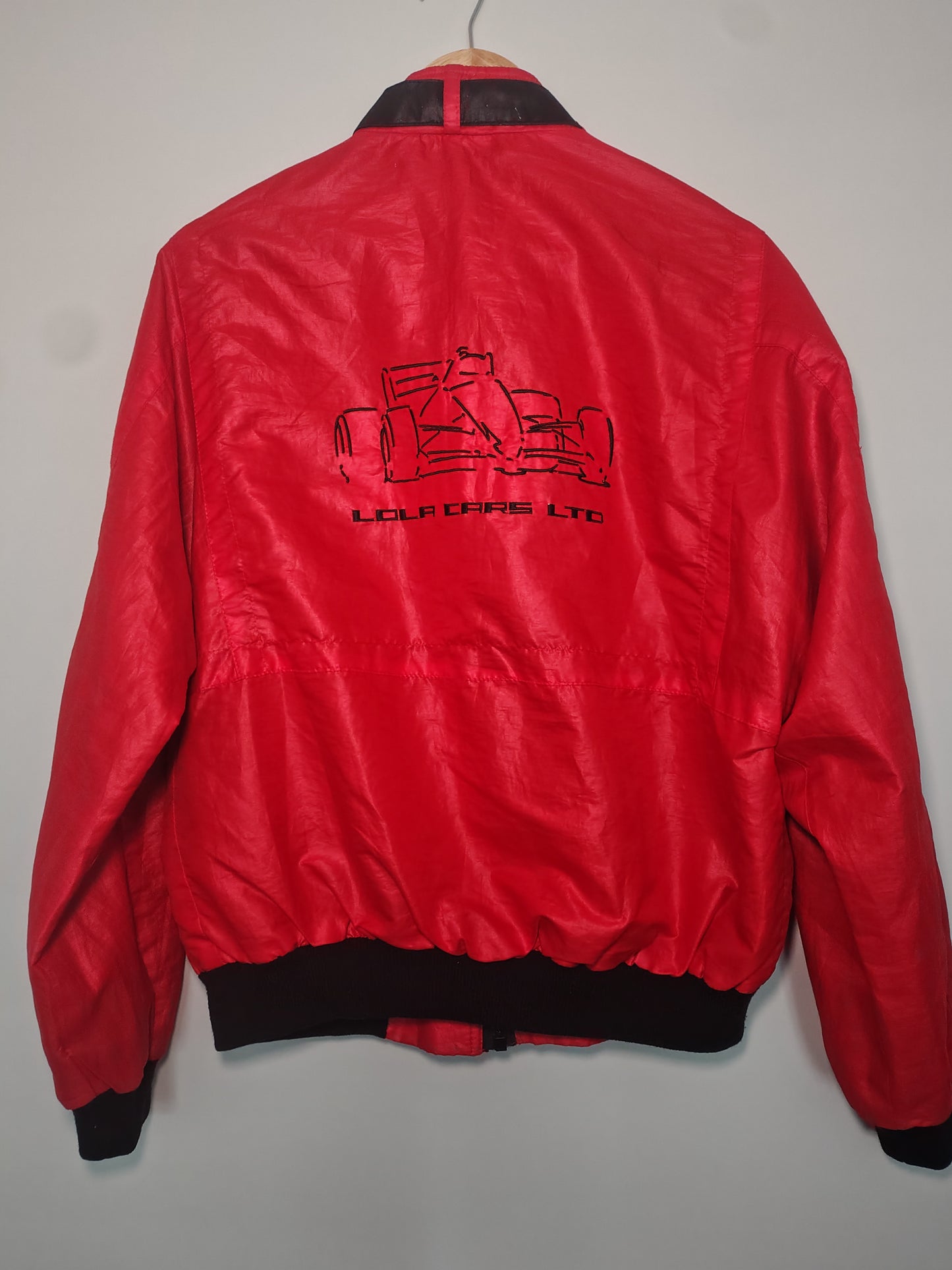 Official Lola Cars Ltd red cropped sports jacket made in England Martin Birrane