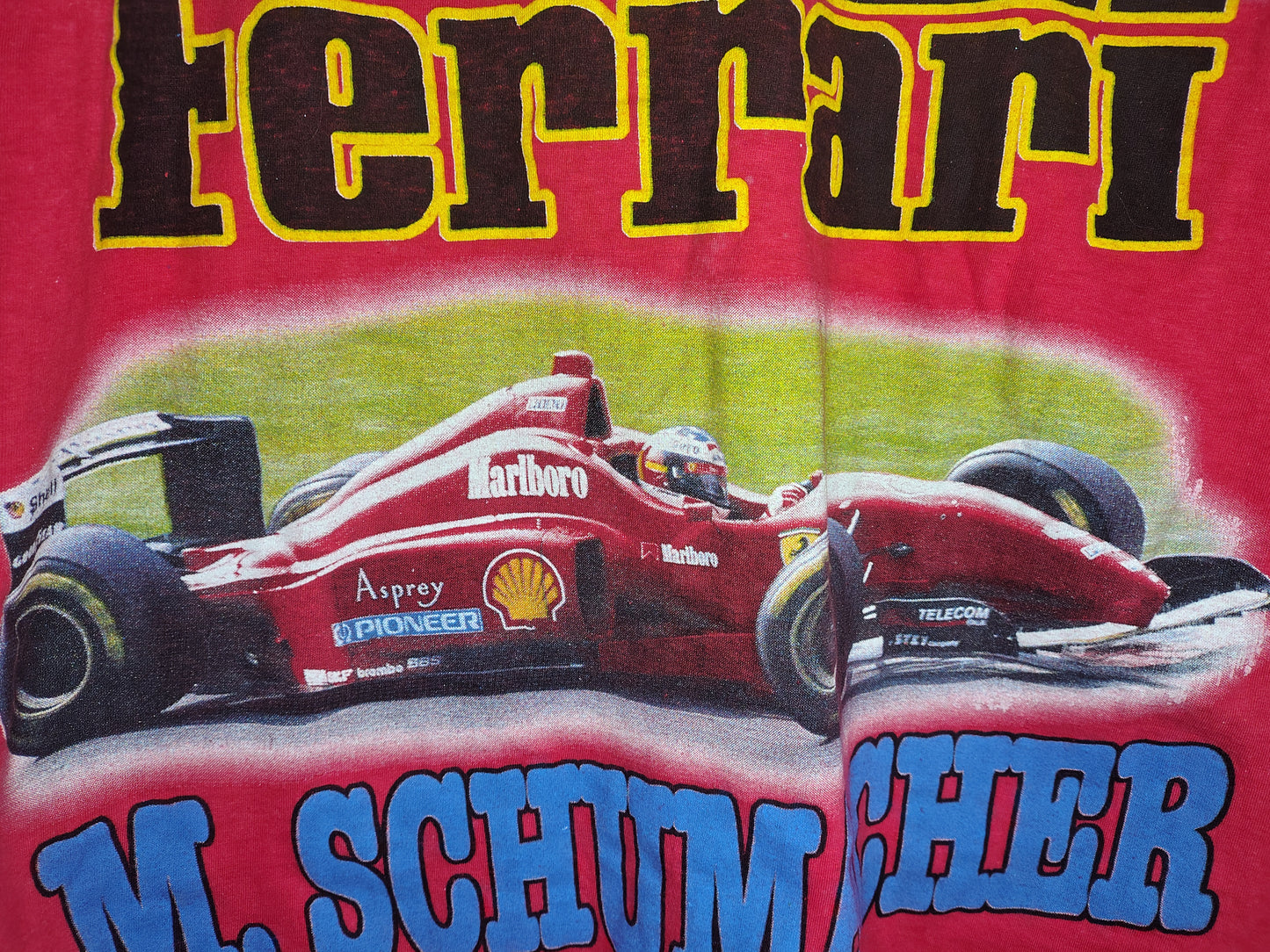 1996 Scuderia Ferrari f310 Michael Schumacher all over print crazy t-shirt single stitch Marlboro rare