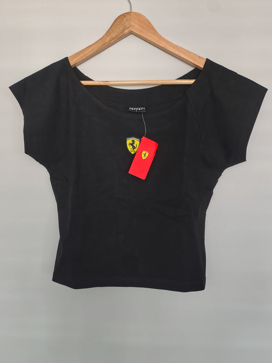 Official Ferrari black ladies t-shirt crop top baby tee BNWT formula one F1 grand prix