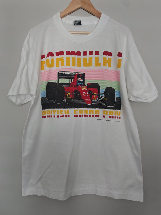1991 British Grand Prix white t-shirt featuring Ferrari 642 Alain Prost made in Ireland single stitch Silverstone official rare