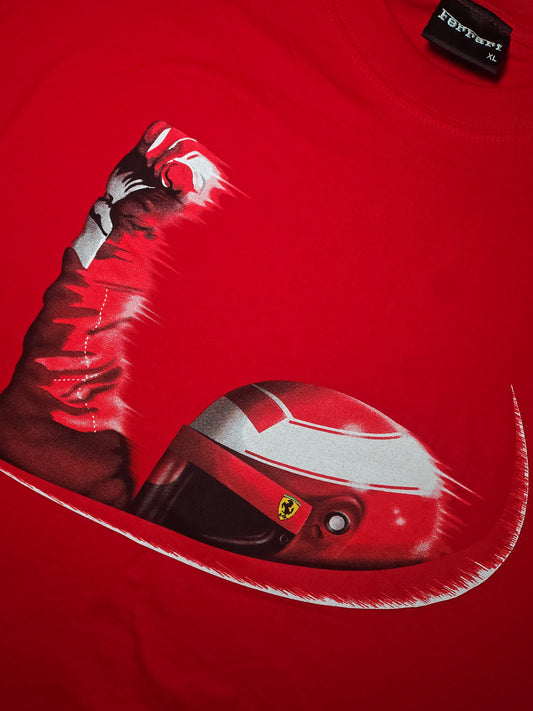 Vintage Ferrari red t-shirt featuring driver XL official early 2000's Michael Schumacher Rubens Barrichello era