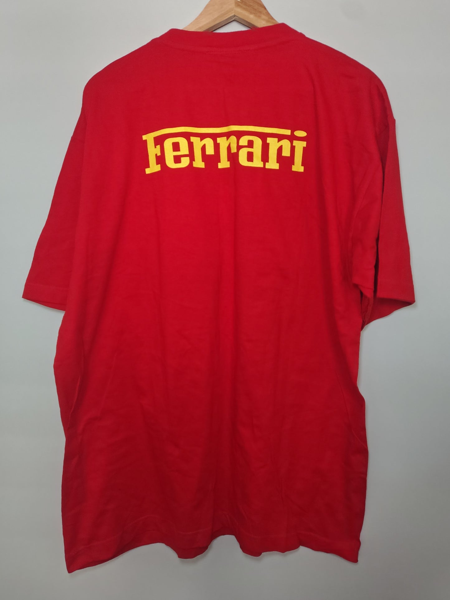 Vintage Ferrari red t-shirt featuring driver XL official early 2000's Michael Schumacher Rubens Barrichello era