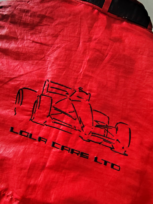 Official Lola Cars Ltd red cropped sports jacket made in England Martin Birrane