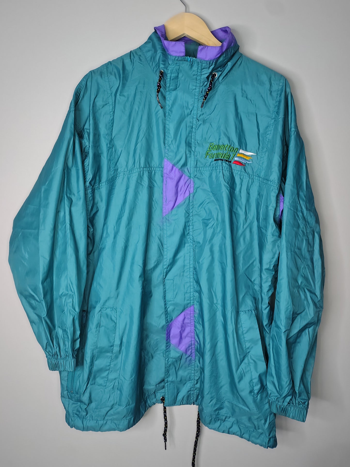 Benetton F1 racing team lightweight colourblock jacket with hood official