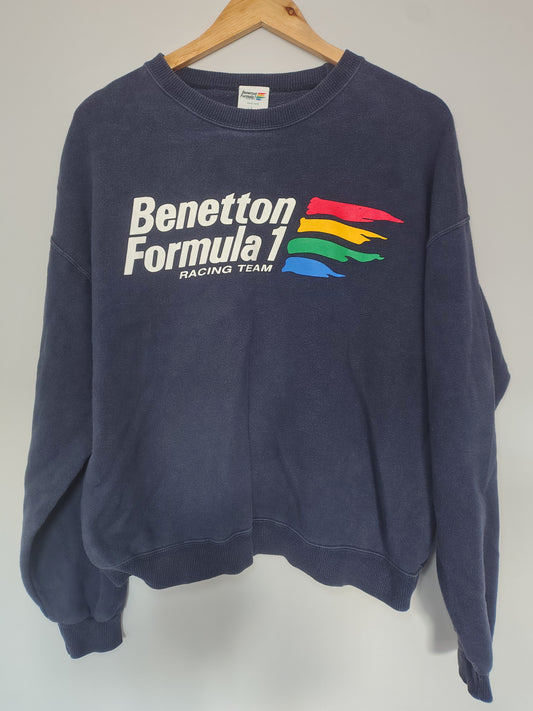 Benetton formula one F1 sweatshirt jumper navy sweater ladies large grand prix official vintage