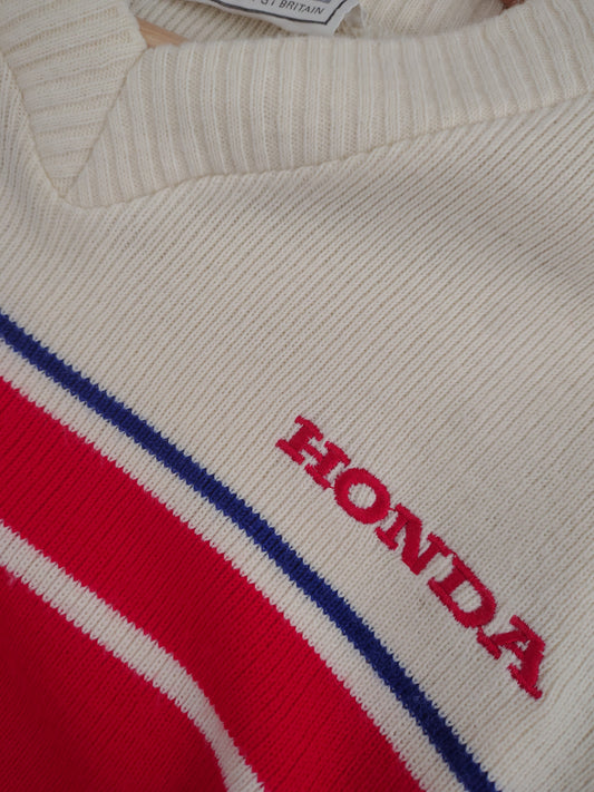 Vintage Honda racing v-neck sweatshirt jumper small red cream