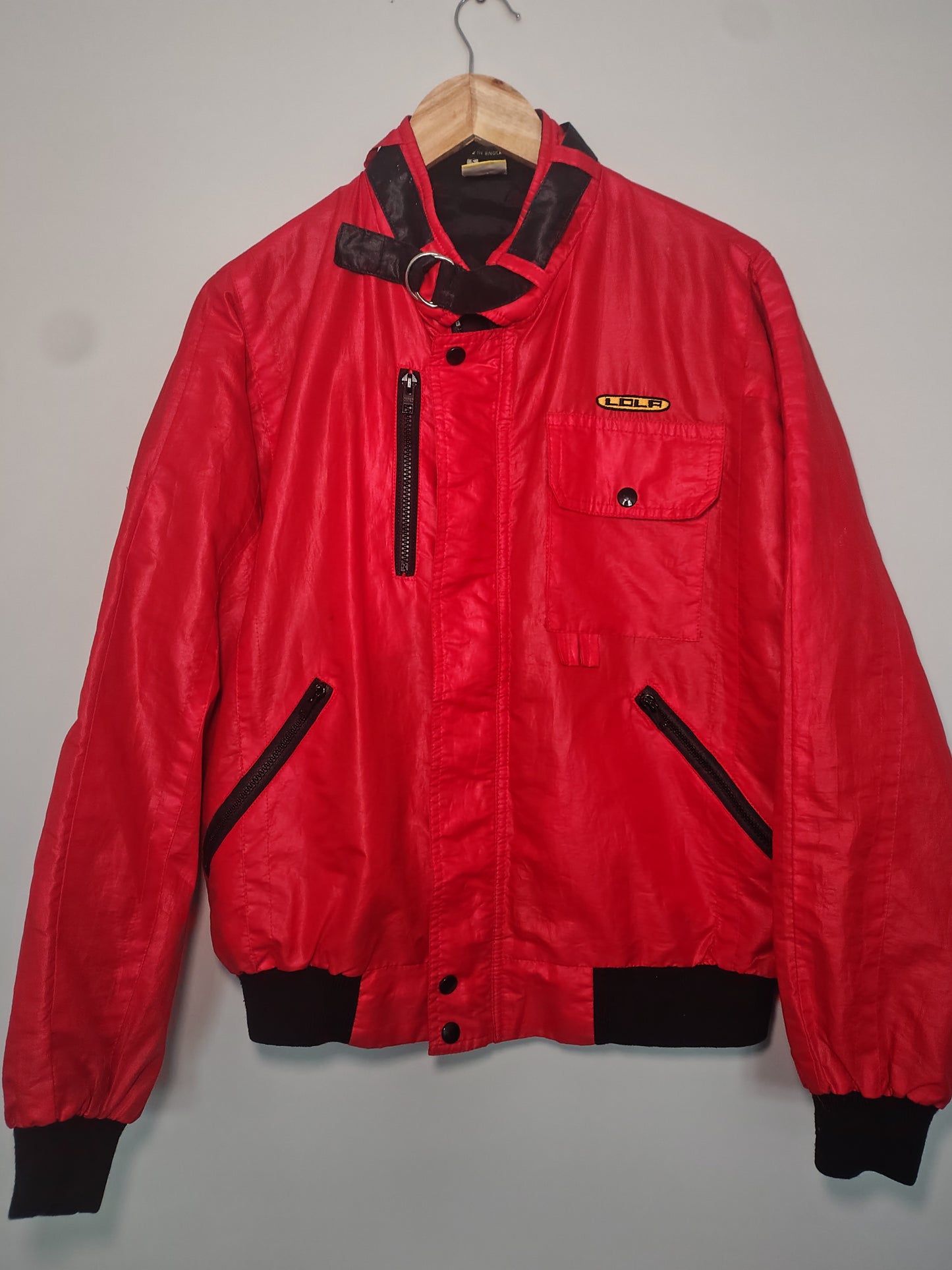 Official Lola Cars Ltd red cropped sports jacket made in England Martin Birrane