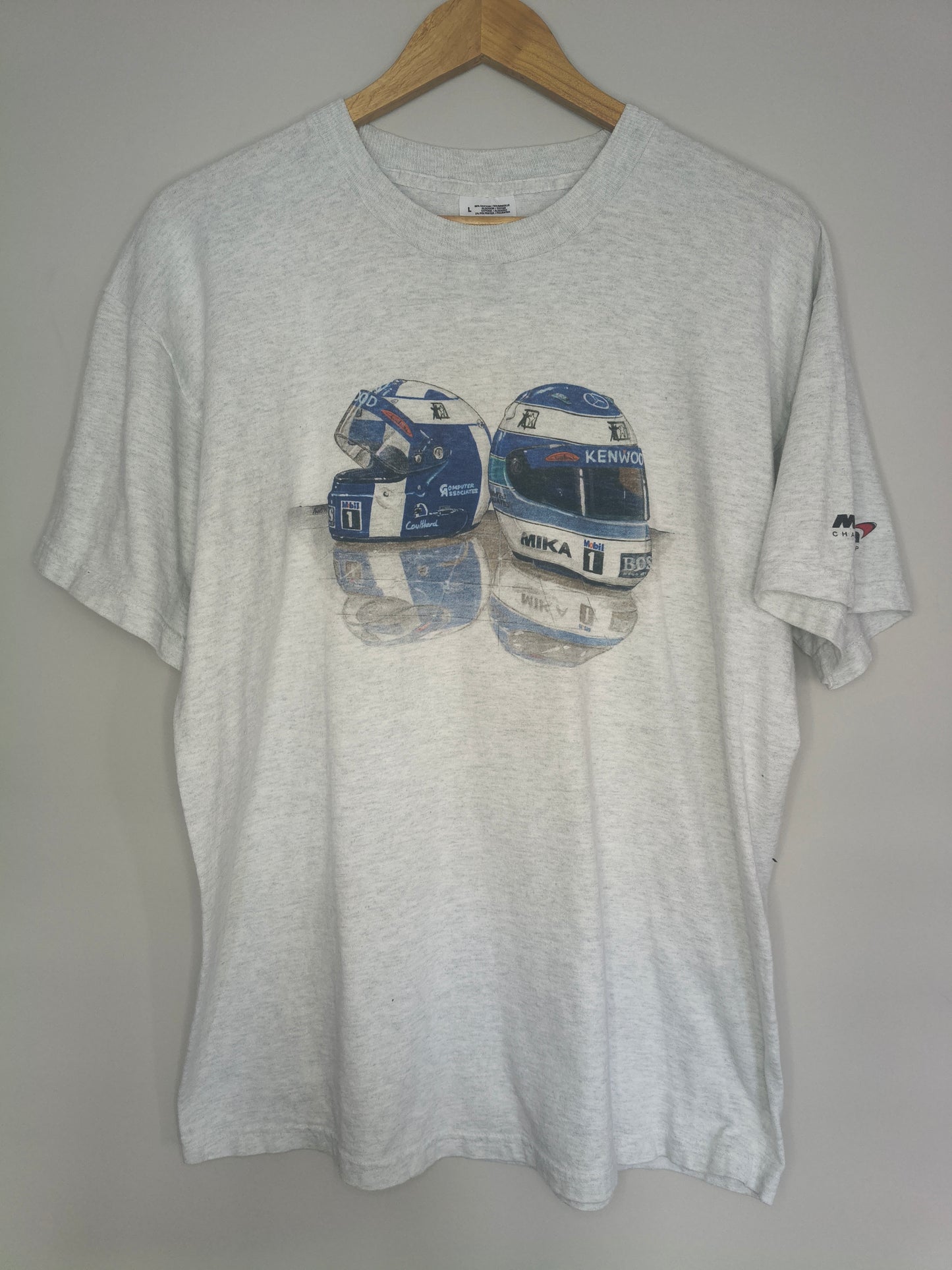 Mika Hakkinen David Coulthard McLaren grey helmet t-shirt by Screen Stars vintage F1